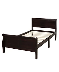 flynama Wood Platform Sleigh Bed Frame with Headboard Footboard Wood Slat Support Mattress Foundation