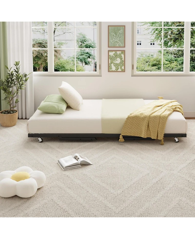 gaomon Twin Size Pop Up Trundle Bed Frame,Foldable Metal Platform,Trundle Day Bed with Lockable Casters