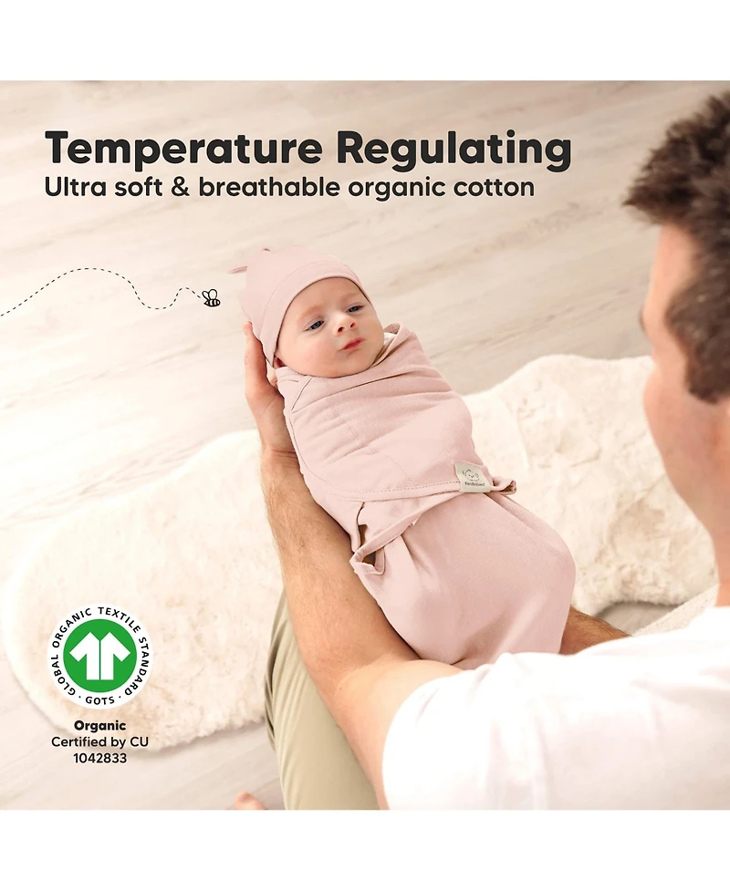 3pk Organic Swaddle Sleep Sacks with Knot Hats, Newborn 0-3 Months