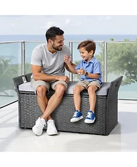 Gouun Pe Rattan Outdoor Storage Bench for Two with Cushion