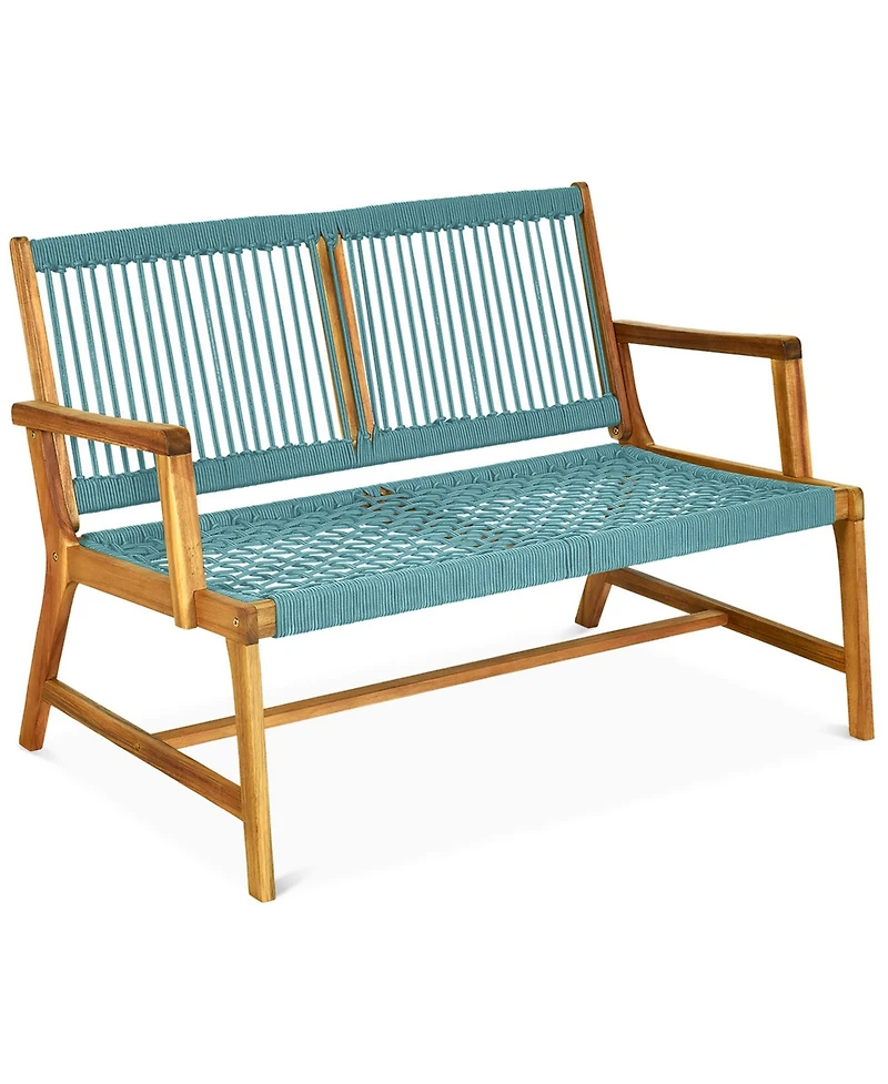 Gymax Wooden Rope Bench Loveseat Patio Garden Outdoor w/ Backrest and Armrest