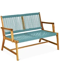 Gymax Wooden Rope Bench Loveseat Patio Garden Outdoor w/ Backrest and Armrest