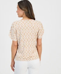 Jm Collection Petite Printed Keyhole Split-Sleeve Top, Macy's Exclusive