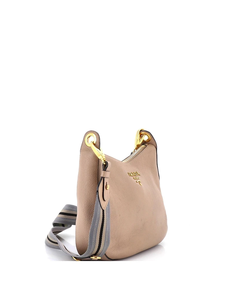 Pre-Owned Prada Medium Striped Strap Zip Hobo Vitello Daino