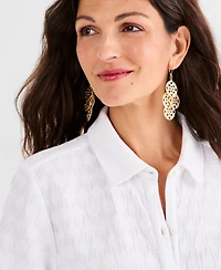 Style & Co Women's Cotton Gauze Embroidery Tie-Front Top, Macy's Exclusive