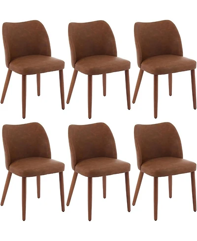 gaomon Dining Chair Set of 6,Linen Upholstered Dining Chair with Solid Wood Legs,Wing Backrest,Wooden Kitchen Chair,Kitchen Chairs with Thick Cushions