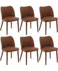 gaomon Dining Chair Set of 6,Linen Upholstered Dining Chair with Solid Wood Legs,Wing Backrest,Wooden Kitchen Chair,Kitchen Chairs with Thick Cushions