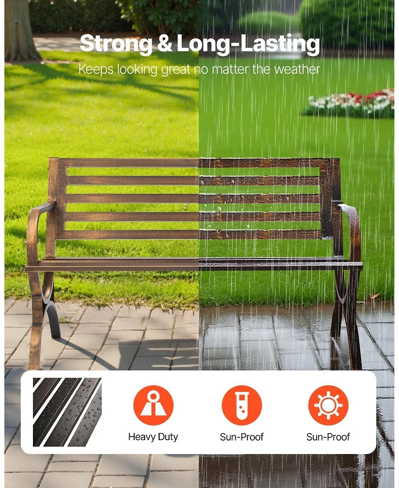 Gouun Carbon Steel Outdoor Bench with Slatted Backrest