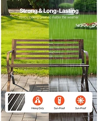 Gouun Carbon Steel Outdoor Bench with Slatted Backrest