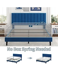 gaomon Queen Size Velvet Iron Mdf Vertical Pattern Soft Bag Basic Bed, Upholstered Bed Frame, Stylish Design, Comfortable Mattress, No Box Spring