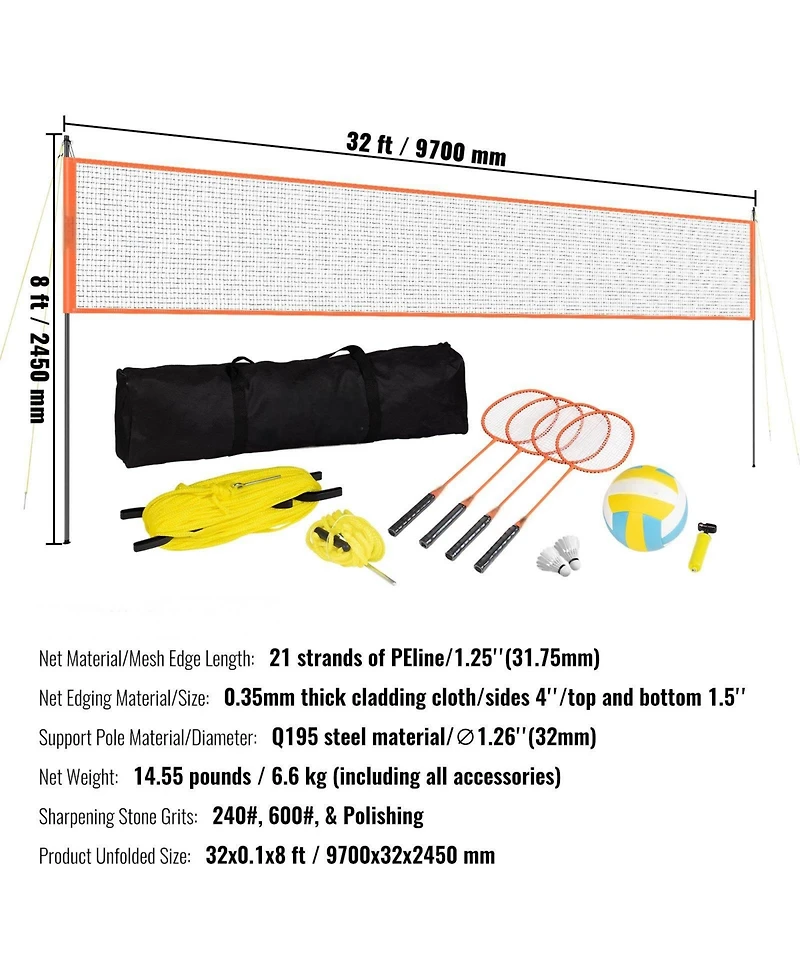 Mecale Volleyball and Badminton Combo Set with Adjustable Net and Carry Bag