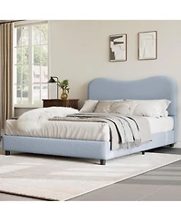 gaomon Queen Size Platform Bed Frame, Metal Frame with Wooden Slats, Sherpa Fabric Upholstered Headboard, No Box Spring, Noise Free