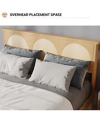 gaomon Queen Boho Rattan Bed Frame with Rgb Led Headboard, Underbed Storage, Solid Wood Slats, No Box Spring, Easy Assembly