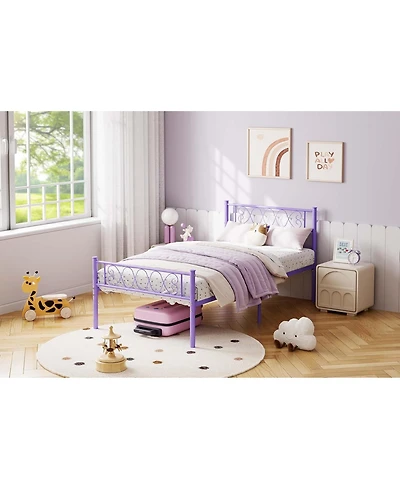 gaomon Twin Size Platform Bed,Metal Twin Bed Frame,Headboard and Footboard with Iron Heart Design,No Box Spring Needed, Easy Assembly