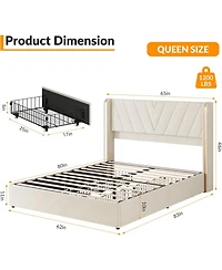 gaomon Queen Velvet Platform Bed Frame with 4 Storage Drawers, Rgb Led Lights & Wingback Headboard, Noise-Free, No Box Spring, Easy Assembly