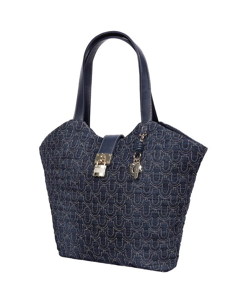 True Religion Horseshoe Denim Charm Tote