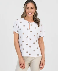 Jm Collection Petite Painted Fan Keyhole Short-Sleeve Top, Macy's Exclusive