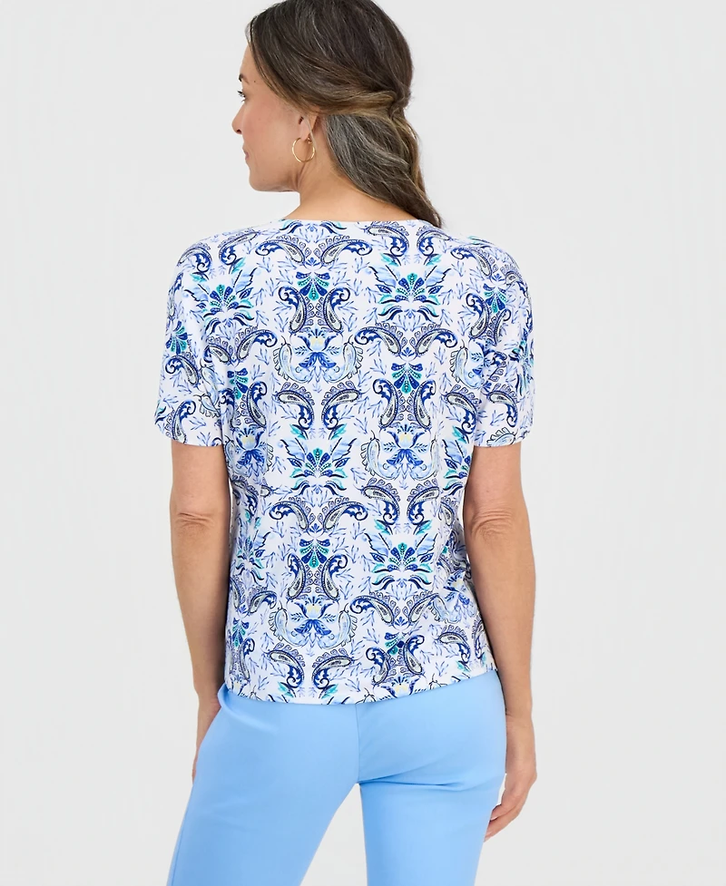 Jm Collection Petite Luca Paisley Keyhole Top, Macy's Exclusive