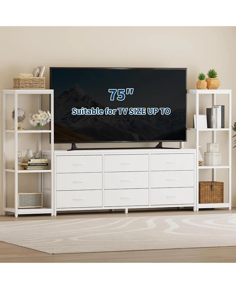 gaomon Tv Stand Dresser for 75 Inch Tv, Large Entertainment Center with Fabric Drawers & 4 Tier Storage Shelves