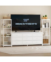 gaomon Tv Stand Dresser for 75 Inch Tv, Large Entertainment Center with Fabric Drawers & 4 Tier Storage Shelves