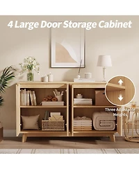 gaomon Fluted Accent Buffet Cabinet with Storage, 4 Doors Sideboard Buffet, Mid Century Modern Accent Cabinet with Adjustable Shelves, Console Table
