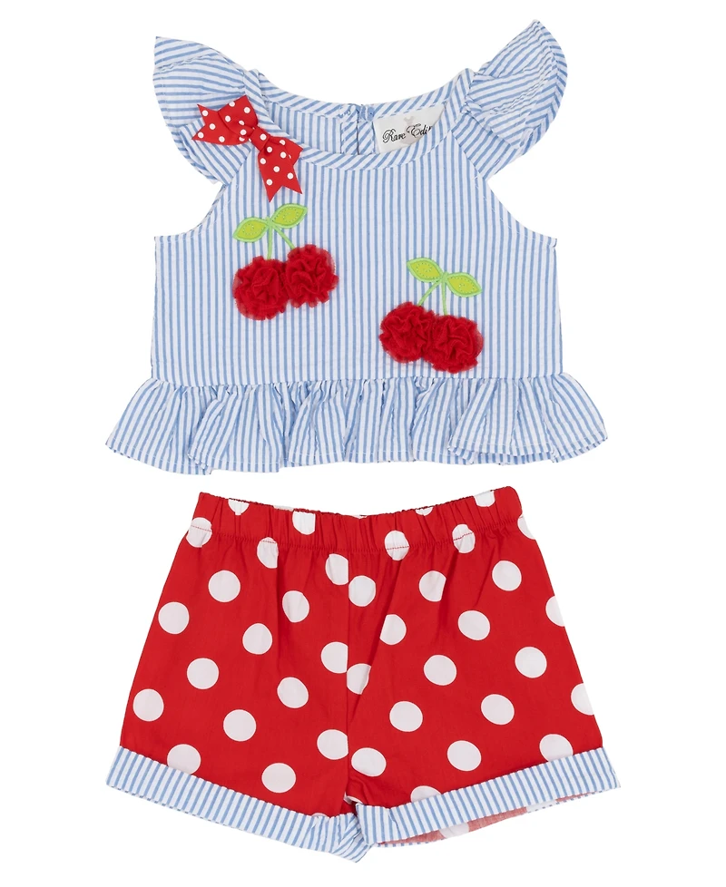 Rare Editions Baby Girls' Flutter Sleeve Top and Elastic Waistband Shorts, 2-Piece Set
