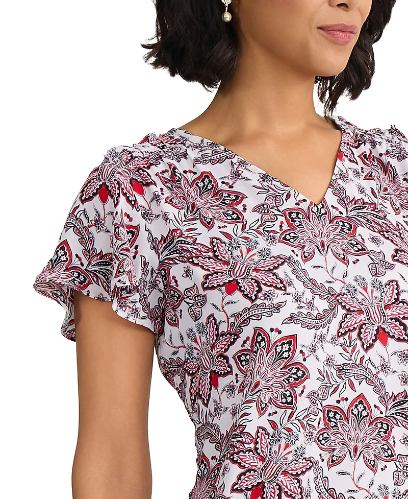 Jones New York Women's Flutter-Sleeve V-Neck Polyester Blouse