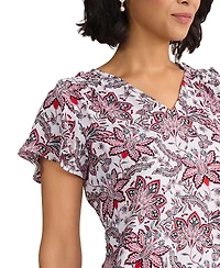 Jones New York Women's Flutter-Sleeve V-Neck Polyester Blouse