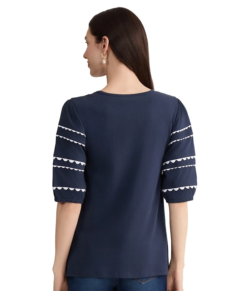 Jones New York Women's Elbow-Sleeve Crewneck Top