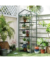 Costway 27" x 19" x 75" Mini Greenhouse with 5 Tier Shelves, Pe Cover, Roll-Up Zipper Door