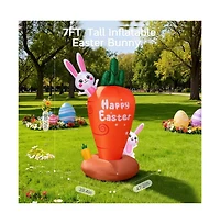 Hongge 7 ft Inflatable Easter Bunny with Led Lights and Carrot for Yard and Garden