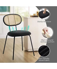 gaomon Rattan Dining Chairs Set of 4,Mid Century Dining Room Chairs with Metal Legs,Modern Velvet Upholstered,Mesh Back Cane Kitchen
