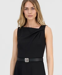 Anne Klein Women's Asymmetric-Neck Belted Midi Dress