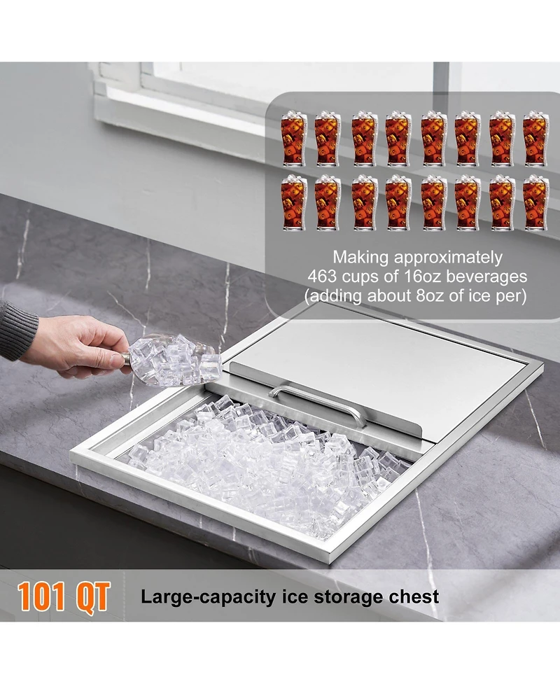 Mecale Drop-In Stainless Steel Ice Chest, 40.9 Qt with Sliding Lid