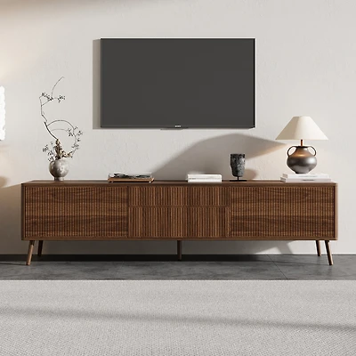 sumyeg 70 inch Fluted Storage Cabinet with Tv Stand Drawers with Cable Management, Solid Wood Legs, Soft-Close Hinges