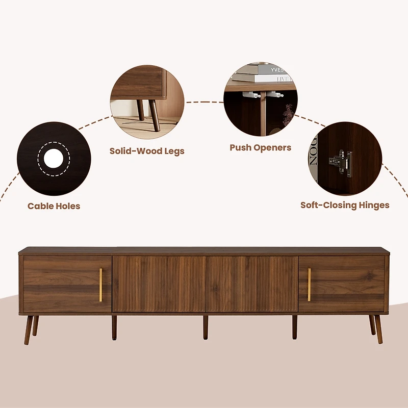 sumyeg 78 inch Modern Cabinet Tv Stand with Fluted Door & Cable Management, Soft-Closing Hinges, Solid Wood Legs