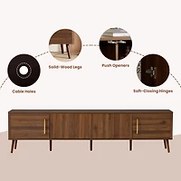 sumyeg 78 inch Modern Cabinet Tv Stand with Fluted Door & Cable Management, Soft-Closing Hinges, Solid Wood Legs