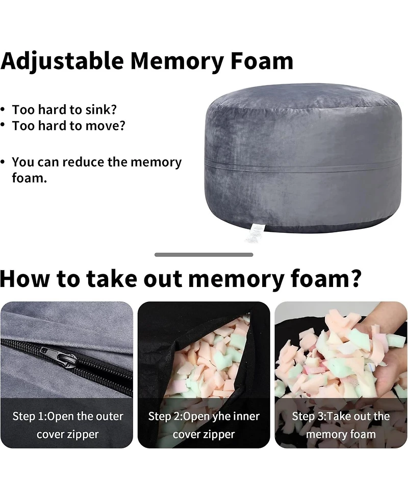 gaomon 48" Giant Bean Bag Chair, Memory Foam, Plush Velvet