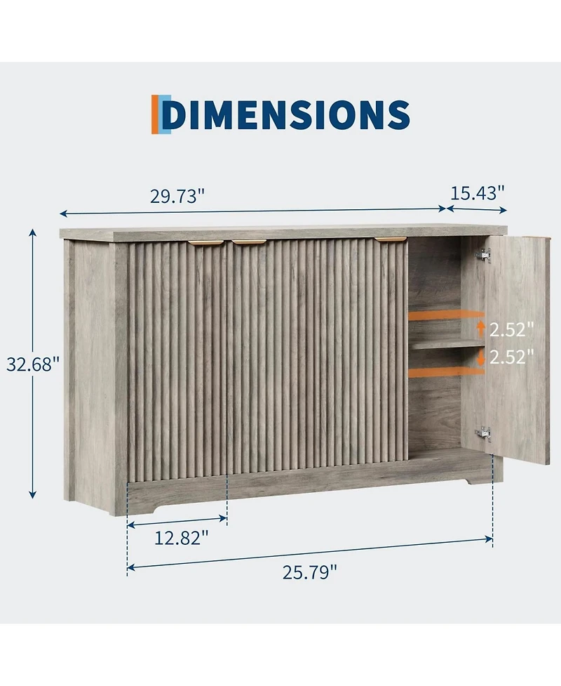 gaomon Fluted Buffet Sideboard Cabinet with Storage,2/4 Doors & Adjustable Shelf,Handle,Spacious Tabletop,Modern Wood Coffee Bar Console Table