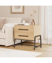 gaomon farmhouse nightstand with 2 drawers, rustic light wood table with metal legs for bedroom or living room