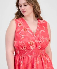 Anne Klein Plus Smocked-Waist Tiered Midi Dress