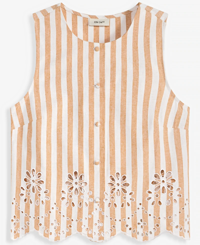 On 34th Women's Verano Stripe Linen-Blend Eyelet Vest, Macy's Exclusive