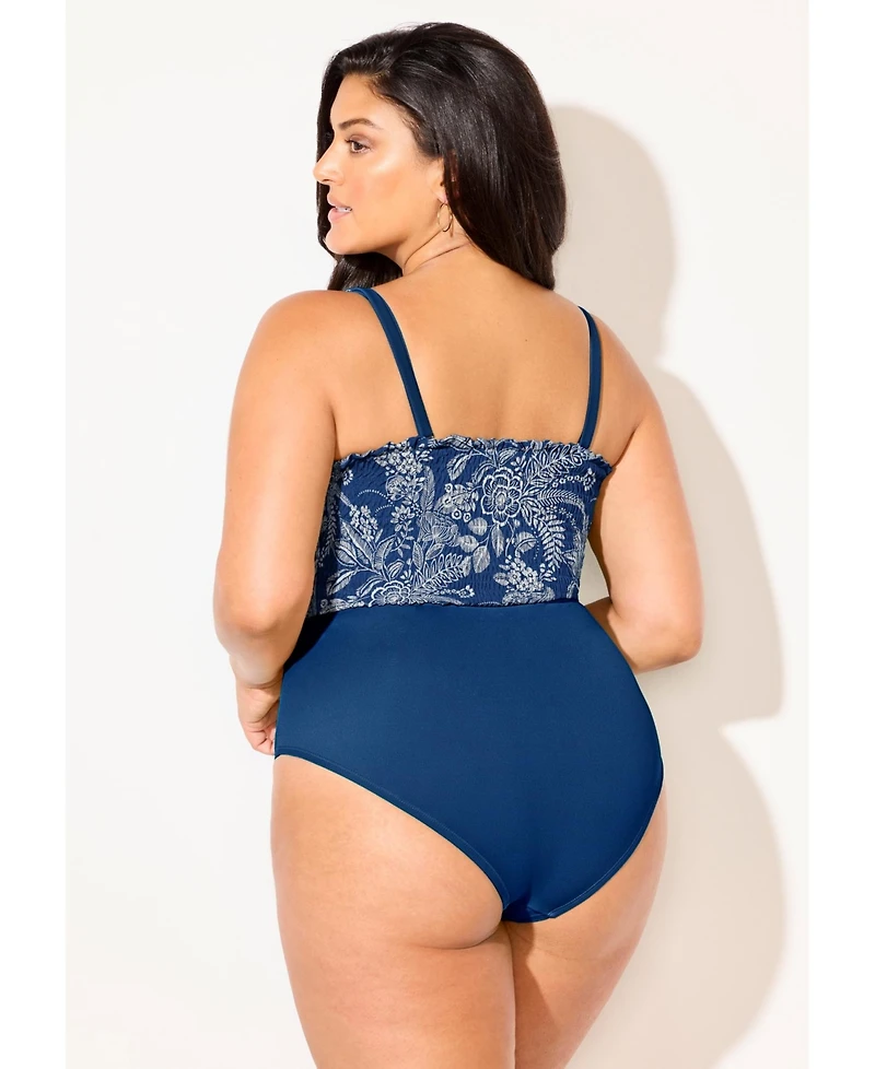 Swimsuits for All Women's Smocked Ring Strap One Piece Swimsuit