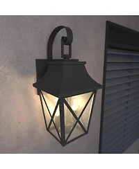 Flynama Outdoor Wall Lantern 2-Light, Large Outside Modern Wall Sconce Light Fixture, Industrial Porch Light Wall Mount with Glass