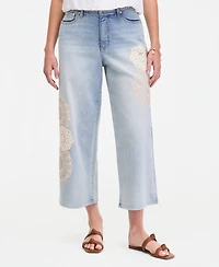 On 34th Women's Crochet Medallion High-Rise Wide-Leg Cropped Jeans, Macy's Exclusive