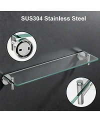 Yigii Glass Shelves Bathroom Chrome Stainless Steel Tempered Wall Mount