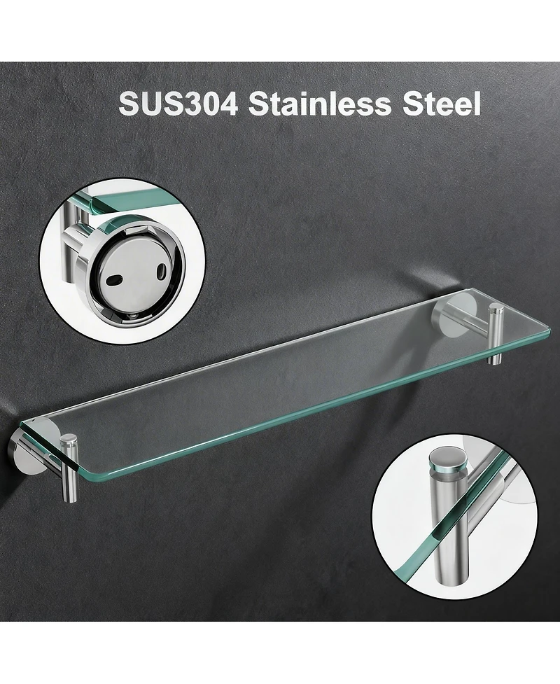 Yigii Glass Shelves Bathroom Chrome Stainless Steel Tempered Wall Mount