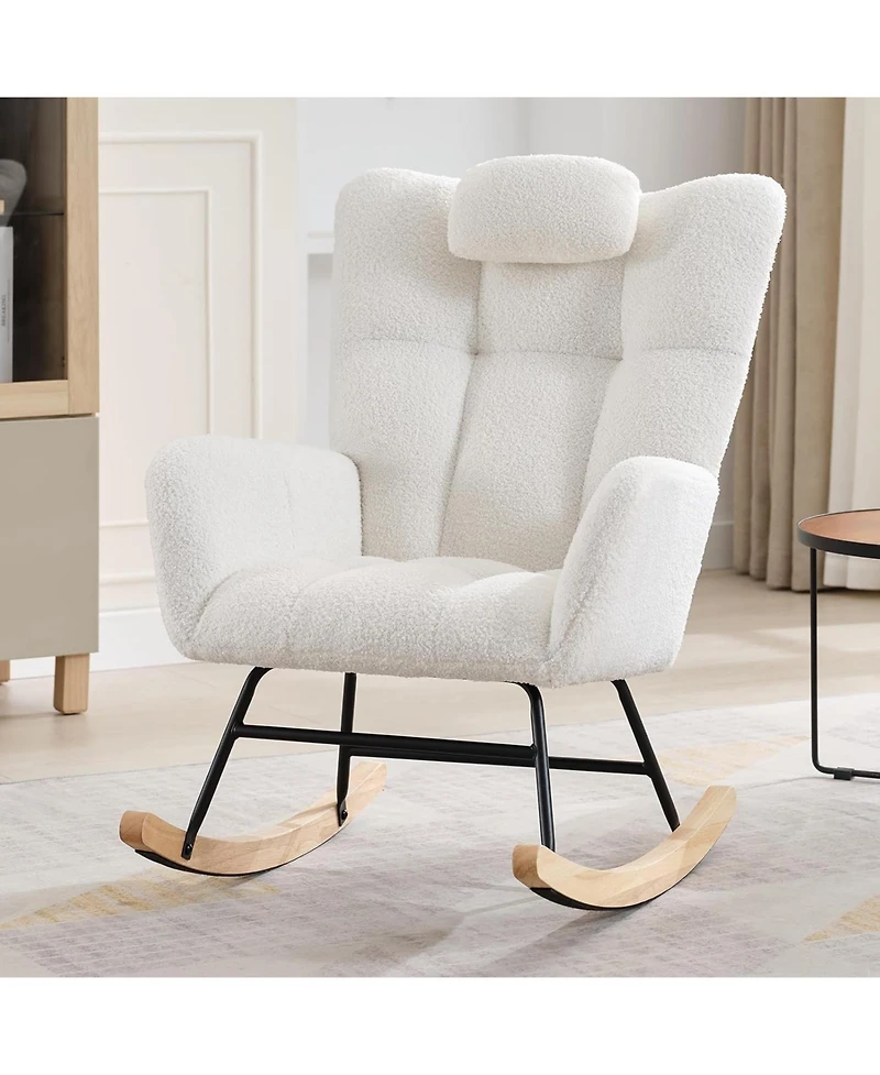 gaomon Nursery Rocking Chair with Wood Legs and Side Pockets