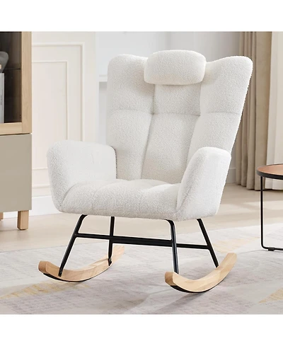 gaomon Nursery Rocking Chair with Wood Legs and Side Pockets