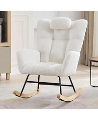 gaomon Nursery Rocking Chair with Wood Legs and Side Pockets